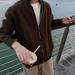 慵懒风外穿宽松休闲毛衣潮 立领针织开衫 外套男士 春秋冬季 2025新款