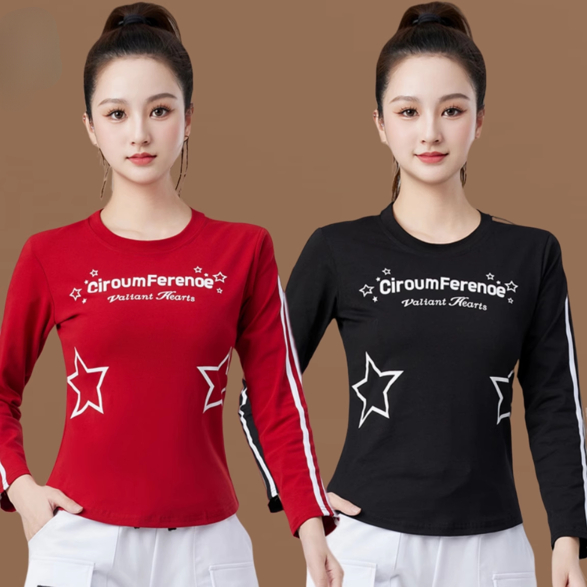 广场舞服装时尚圆领健身操跳操服上衣鬼步舞运动大码曳步舞跳舞女