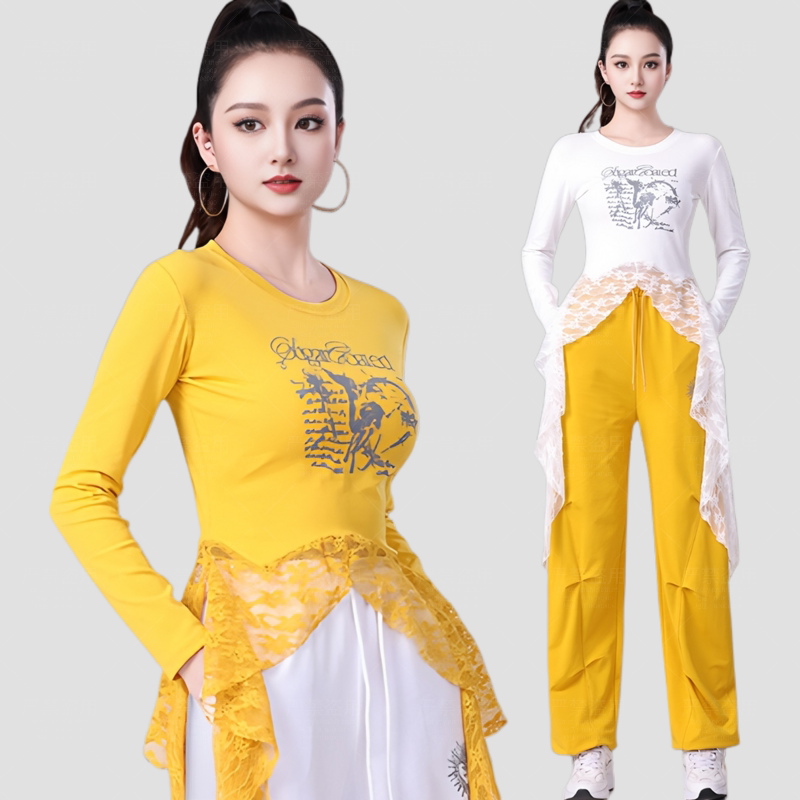 2025秋季广场舞新款服装时尚蕾丝洋气印花跳舞舞蹈套装韩版工装裤