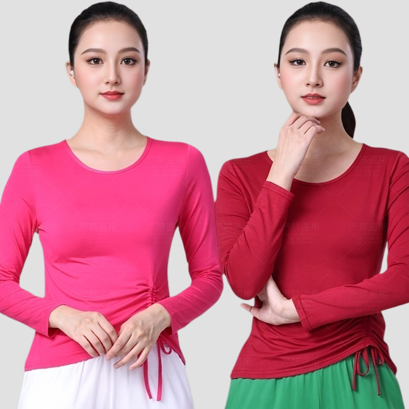 服装秋季T恤练功服拉丁舞衣服健身操打底上装广场舞女上衣莫代尔