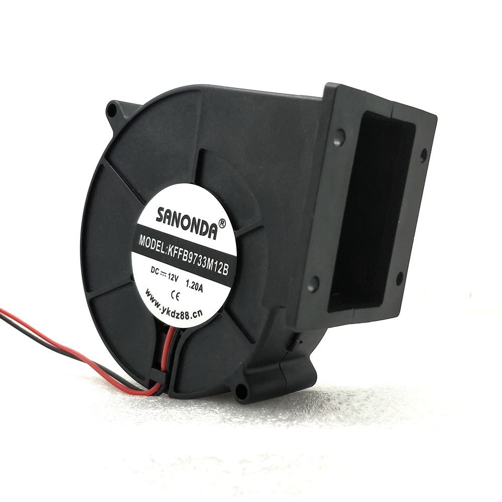 直销9733带法兰DC12V1.2A静音涡轮鼓风机 废油炉抽风扇节能柴炉风