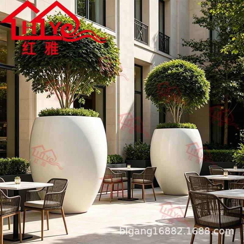 厂家直销玻璃钢椭圆形大花盆酒店别墅户外庭院落地花器咖啡厅花箱
