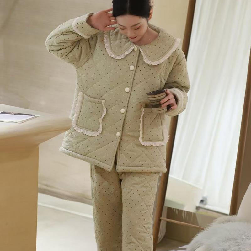 珊瑚绒三层加厚夹棉睡衣套装