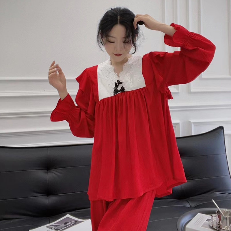 维安花密女纯棉红色睡衣本命年