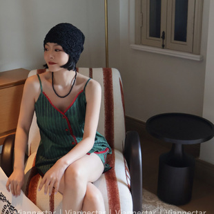 维安花密高级感条纹吊带睡衣女春季棉质家居服套装时尚可外穿