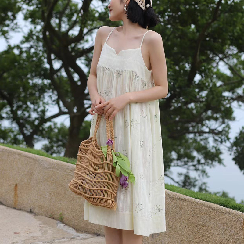 维安花密夏季夏款蝴蝶刺绣睡衣女飞飞袖小吊带家居服睡裙长裤