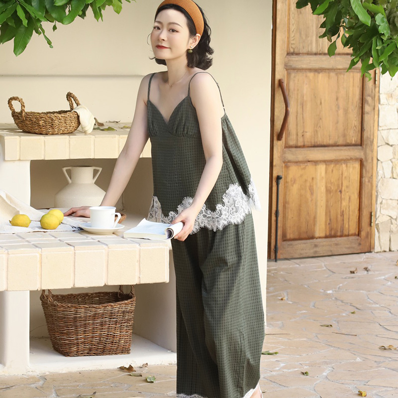 吊带长裤纯棉全棉睡衣女清凉透气