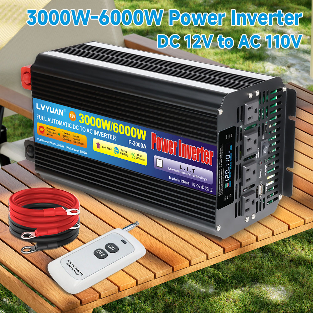 绿源修正弦波3000W/6000W双数显逆变器 12V/24V转110V/220V转换器