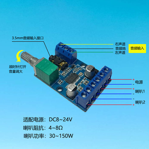 30Wx2大功率立体声数字功放板12V/24V供电DIY功放模块 DY-AP3015