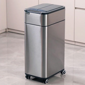 自动吸附套袋带滚轮感应垃圾桶 不锈钢双开门家用大容量厨房办公
