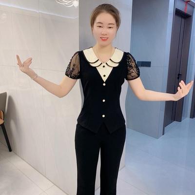 洋气两件套女2025夏季新款时尚轻奢气质高雅修身显瘦微喇裤套装女