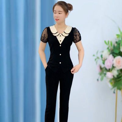 洋气两件套女2025夏季新款时尚轻奢气质高雅修身显瘦微喇裤套装女