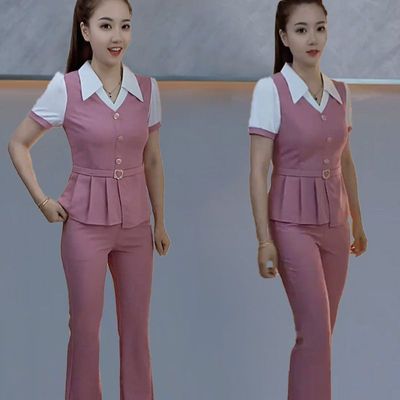2025夏季新款短袖时尚洋气轻奢气质高雅修身显瘦微喇裤通勤套装女