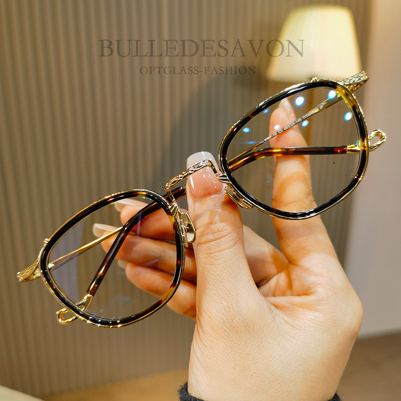 小众手工鎏金近视眼镜框架复古男女百搭超轻纯钛可配近视度数变色