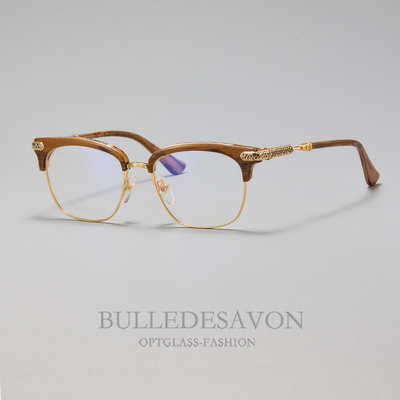 茶金版VERTICAL柯箩眼镜框复古男女超轻纯钛配近视度数变色老花潮