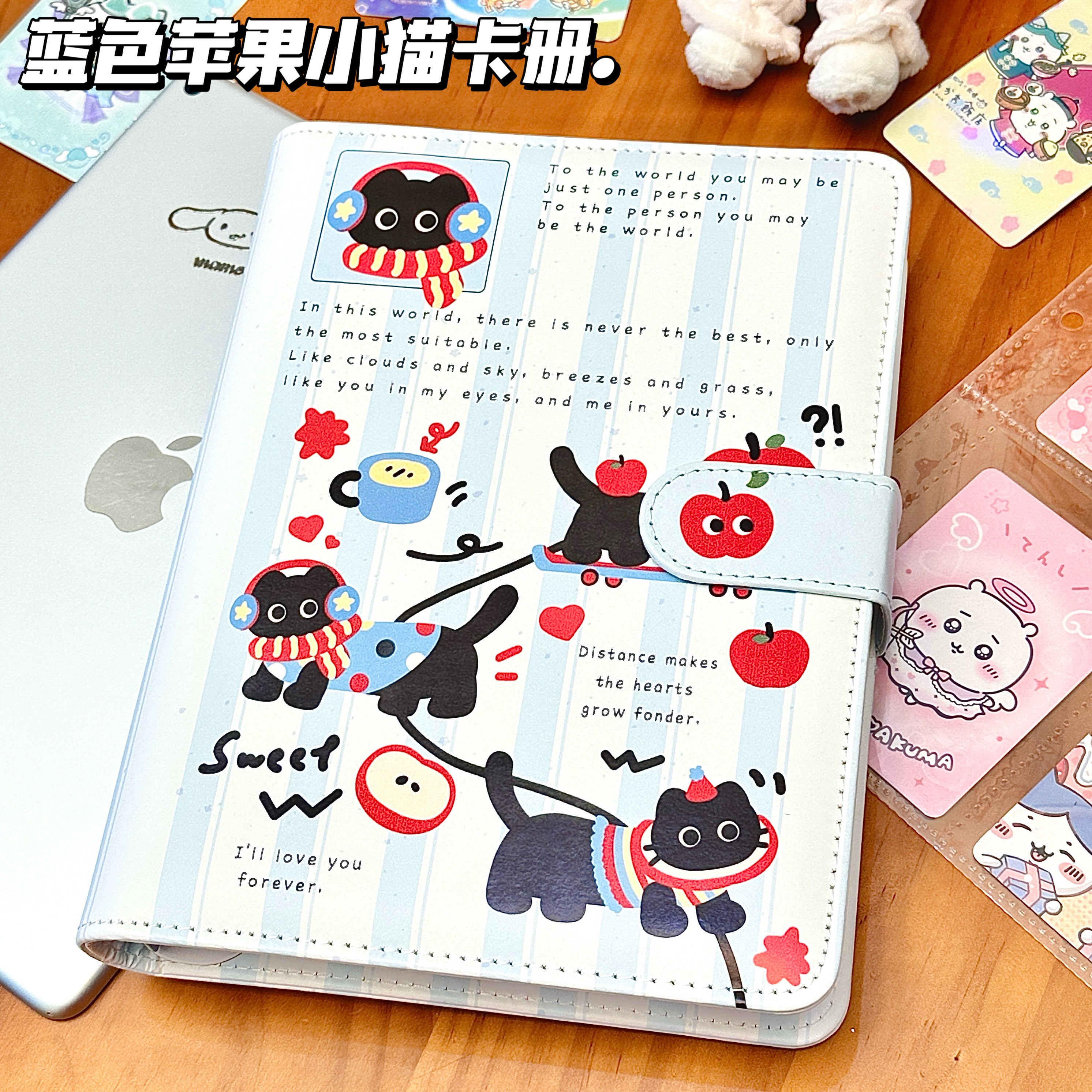 原创苹果小猫PUA5皮质卡册高颜值可爱四宫格拍立得明星小卡收纳册