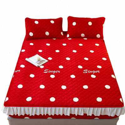 床笠冬款牛奶绒加厚夹棉床罩带裙边公主风儿童卡通保暖床单可定制