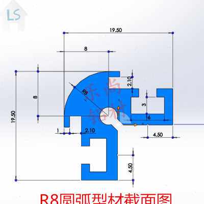 R8圆角铝 铝合金转角 游戏手柄 机箱型材大圆弧角免开孔 定制型材