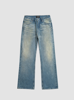 3BLK 日本进口KUROKI红边赤耳复古水洗牛仔裤 宽松直筒 竹节肌理