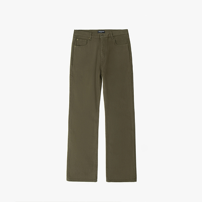 康龙面料筒微宽松深绿牛仔裤