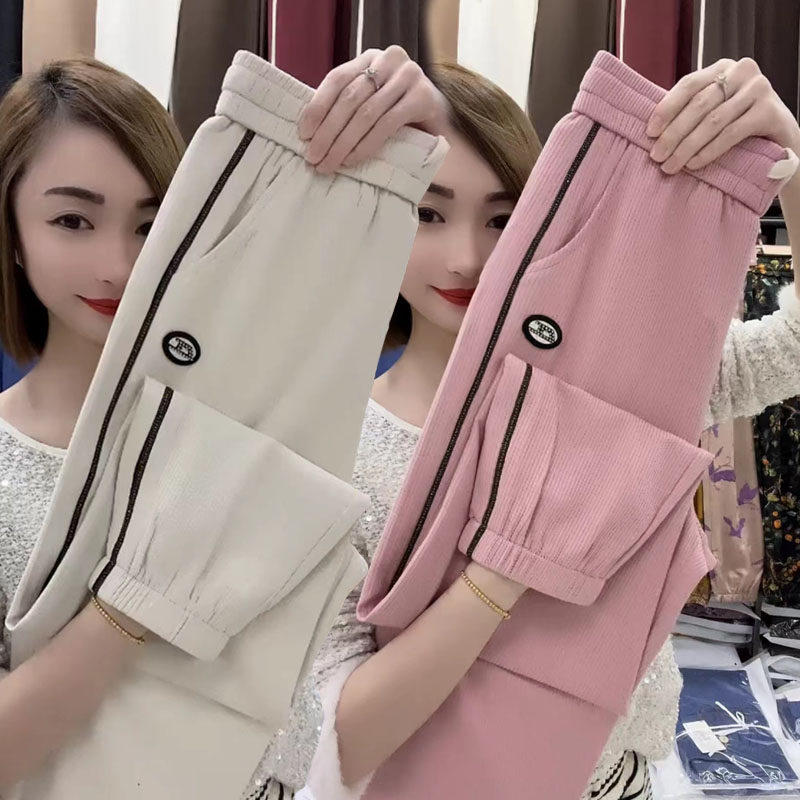 休闲裤百搭松紧腰高弹九分透气