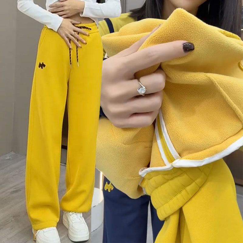 韩版冬季休闲拖地裤女士加绒加厚小狗高腰直桶抽绳束脚两穿阔腿裤,女装/女士精品,休闲裤,淘宝优惠券,粉丝福利购,淘宝优惠卷