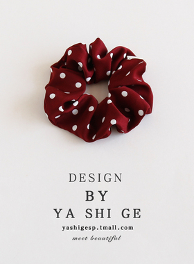 复古红色波点大肠发圈女高级感洋气时尚皮筋扎头女简约头花头饰