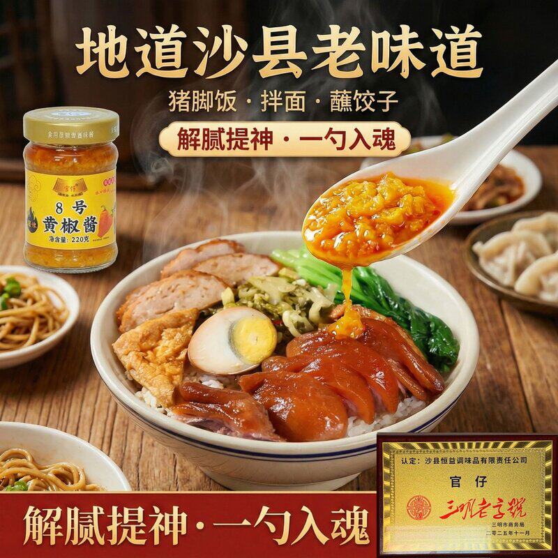 官仔明椒8号黄椒酱特辣爆辣口不辣心老坛发酵黄辣椒酱下饭220克