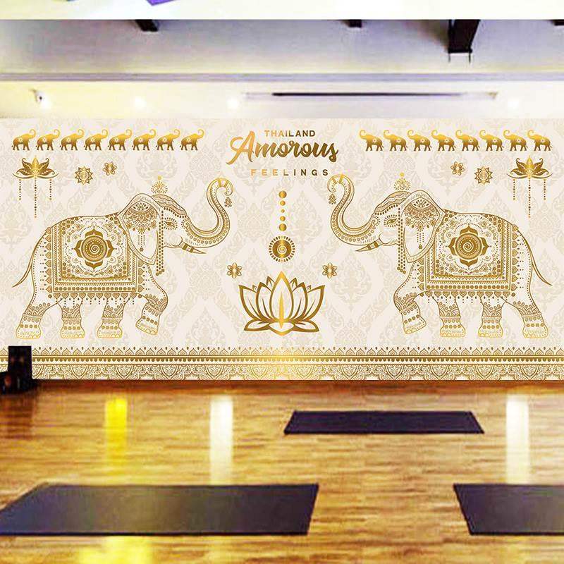 瑜伽馆教室墙纸东南亚风格装饰背景墙壁布禅意泰国风情养生店壁纸