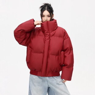磨砂PU皮棉服冬装重磅立领外套男女加厚保暖宽松皮棉衣休闲面包服