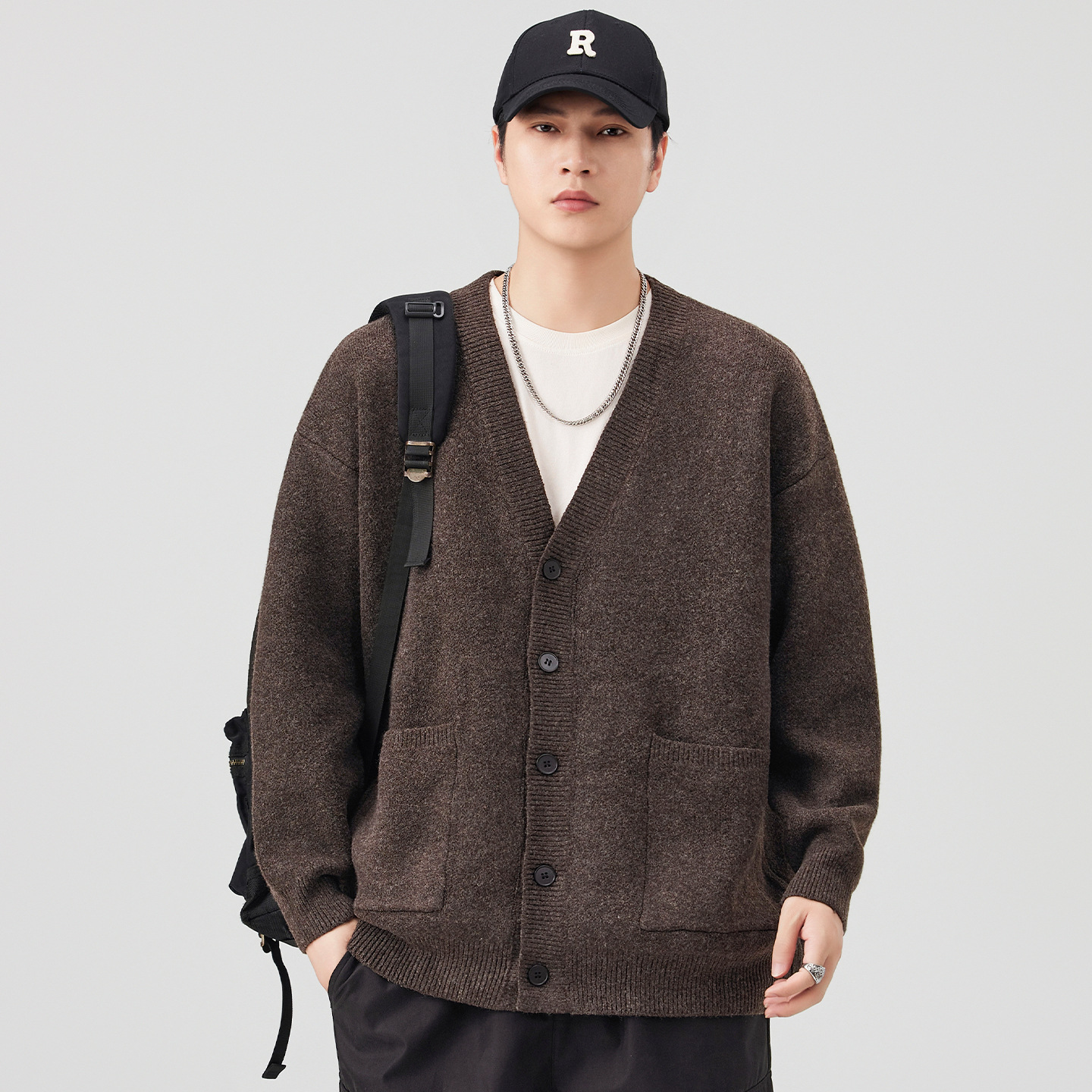 男士开衫针织衫男黑色加厚毛衣男款秋冬款毛衫冬季装外套长袖冬装