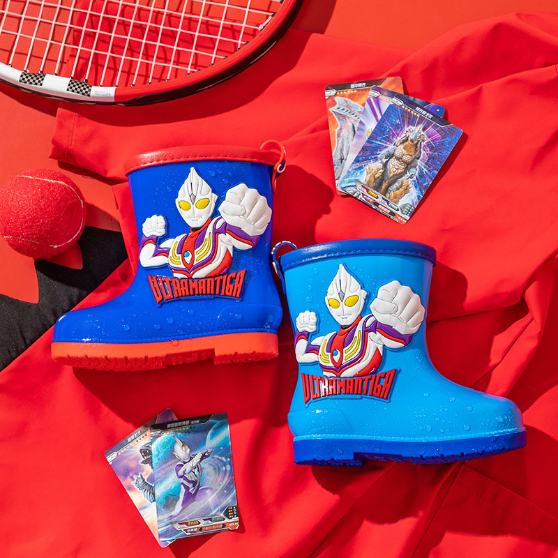 迪迦赛罗奥特曼男童防滑雨鞋儿童轻便雨靴幼稚园中筒加棉靴子