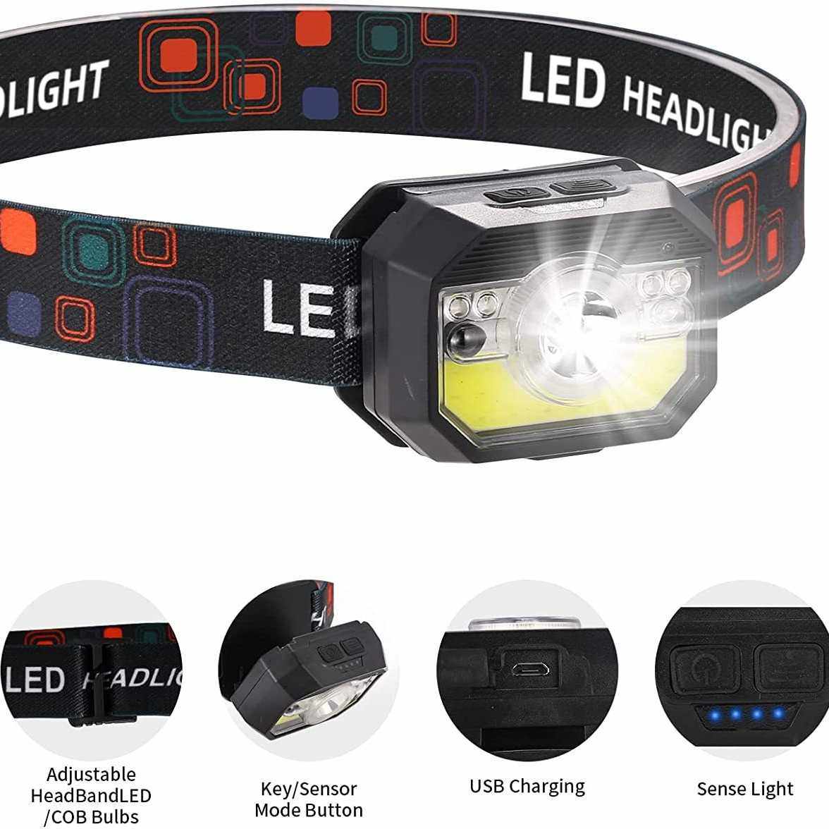 新款LED强光感应头灯多功能头戴式手电USB充电轻量夜跑小头灯,户外/登山/野营/旅行用品,头灯,淘宝优惠券,粉丝福利购,淘宝优惠卷