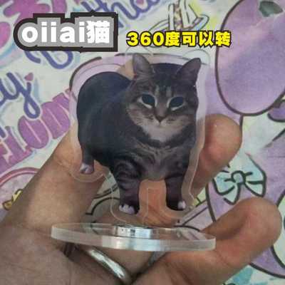 抖音同款oiiaio猫360旋转立牌搞笑表情桌面摆件解压抽象小玩意