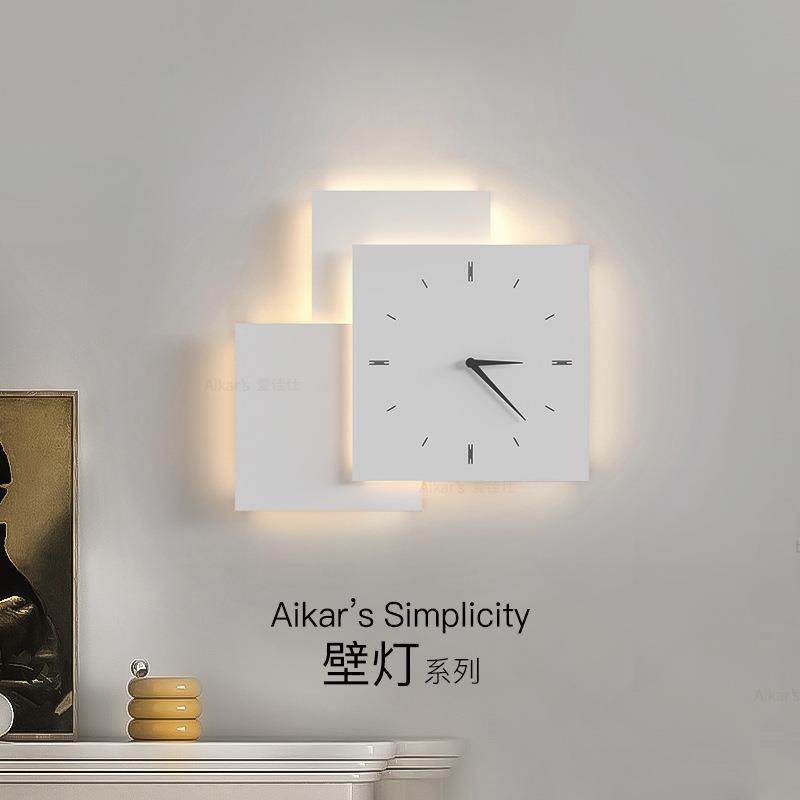 时钟壁灯极简客厅电视背景墙艺术装饰灯北欧设计师书房卧室床头灯