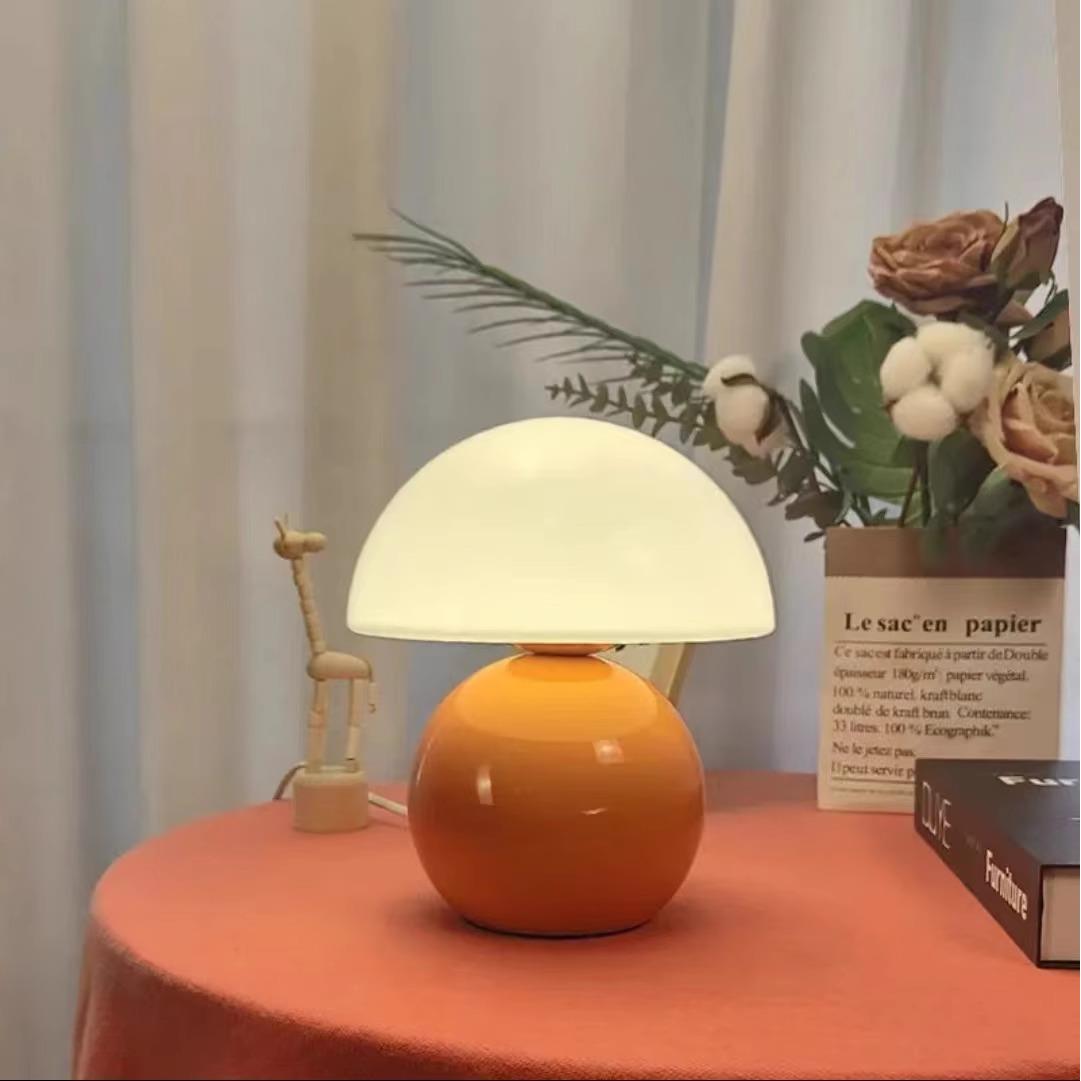 法式奶油台灯蘑菇中古玻璃卧室床头灯ins风装饰小夜灯网红氛围灯