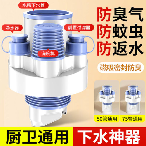 下水三通接头下水道防臭密封塞洗衣机排水管洗脸盆厨房神下水口器