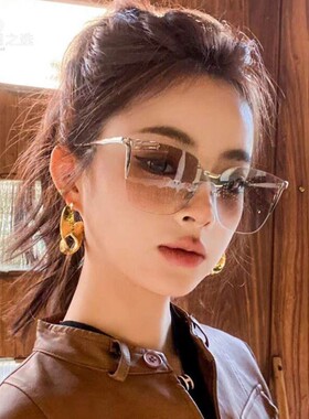 韩版无边框渐变色大脸墨镜女款潮气质感夏季遮阳圆脸太阳眼镜
