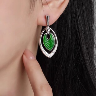 【安哒赢珠宝世家】国风新中式翡翠银 吉光凤羽耳坠
