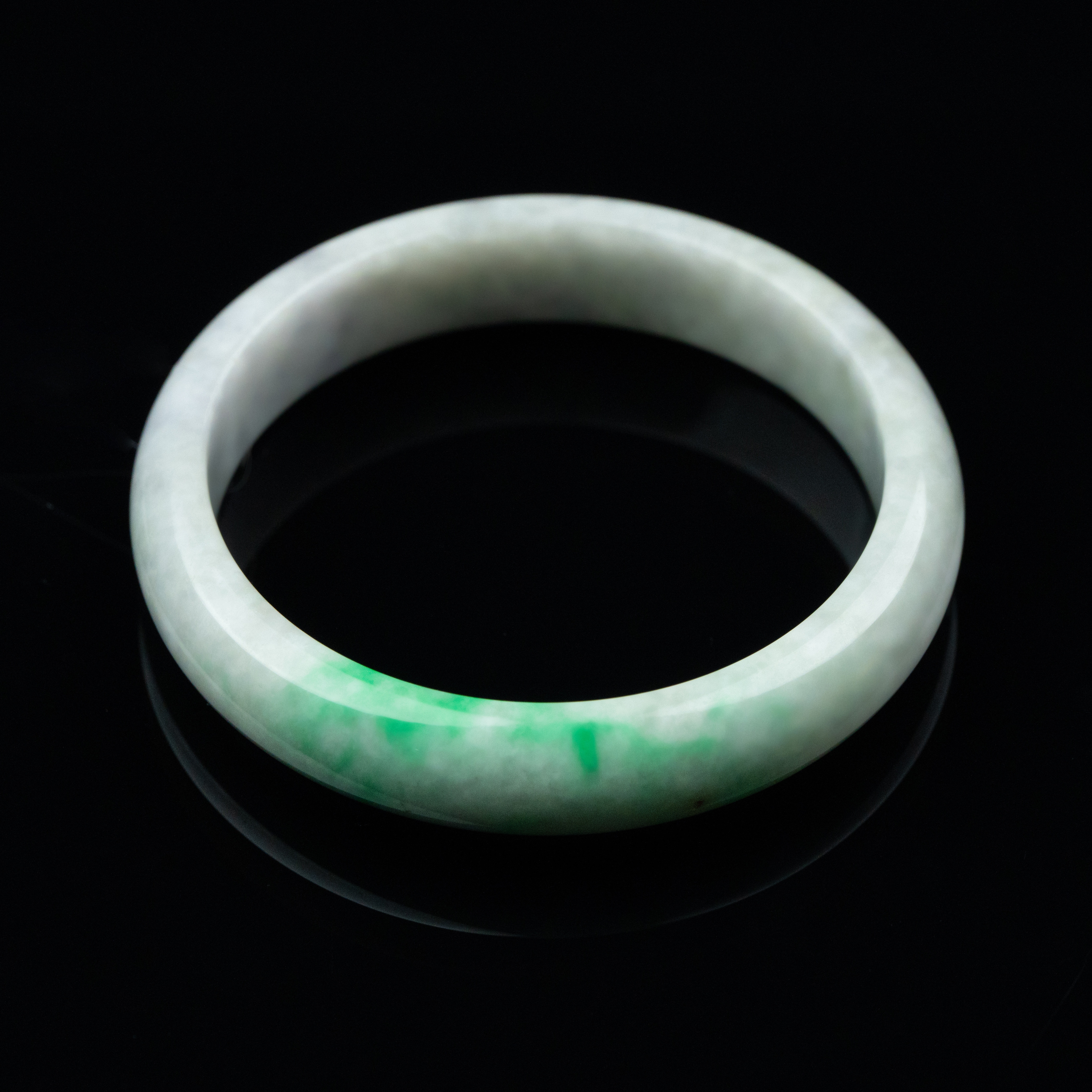 安哒赢 天然翡翠手镯59圈口正圈糯种白底青正阳绿送礼正品带证书