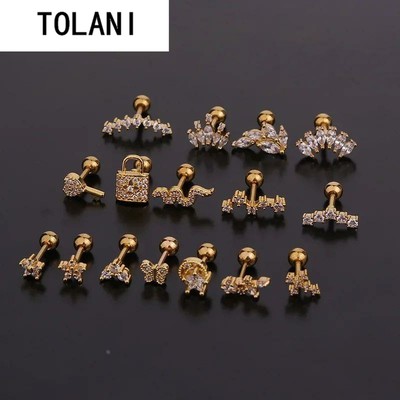 1PC Korean Stainless Steel Zircon Ear Piercing Earring for