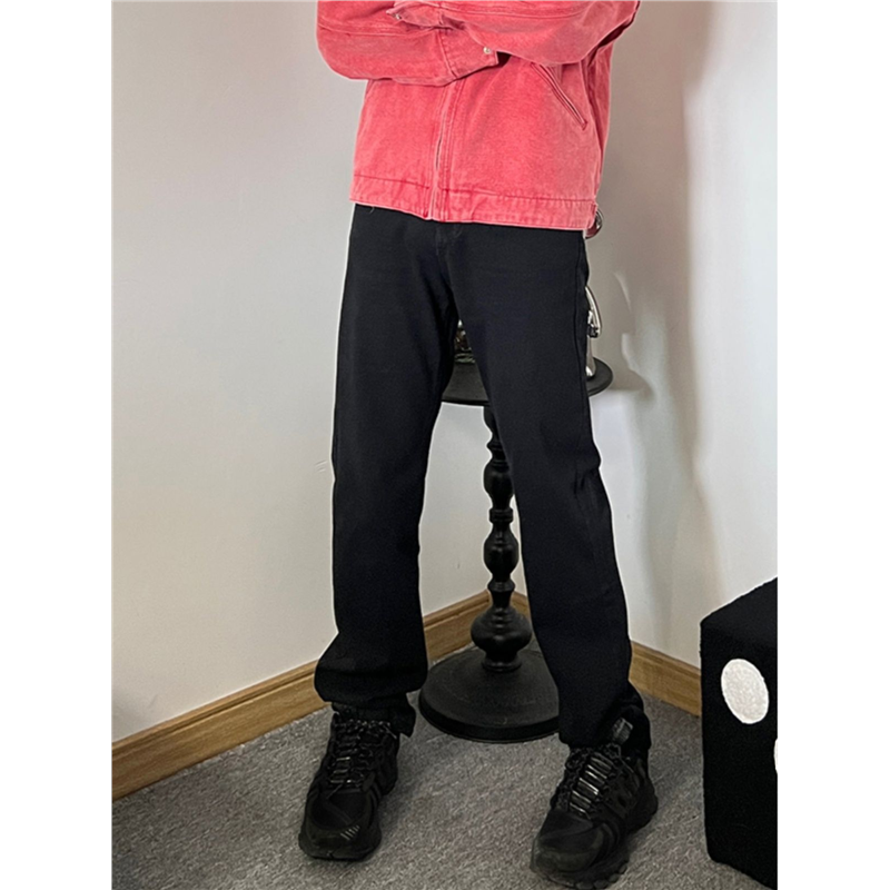 高街vibe美式黑色直筒牛仔裤男cleanfit裤子修身显瘦高窄版休闲裤