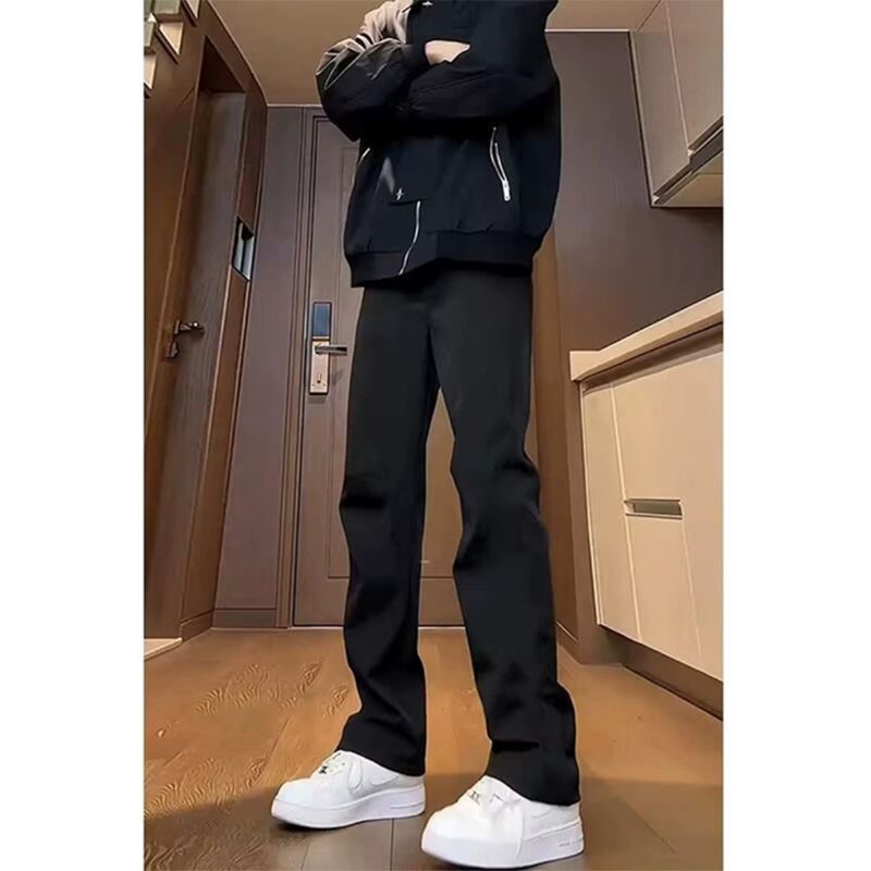 黑色百搭软牛仔裤男款春秋季宽松裤子美式高街直筒修身窄版休闲裤