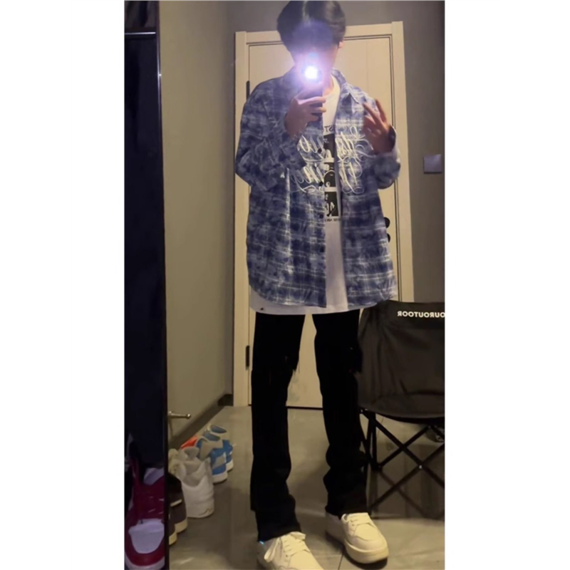 纯黑色修身弹力牛仔裤男款美式高街vibe裤子显腿长显瘦窄版直筒裤