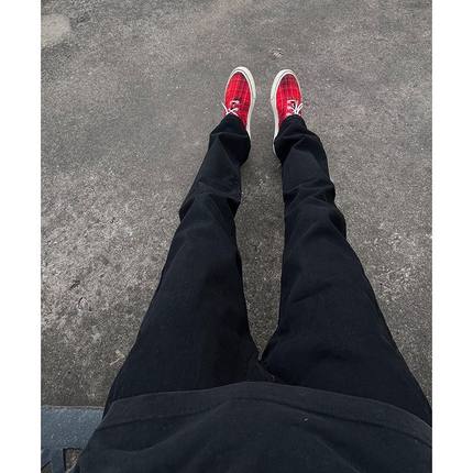 黑色百搭牛仔裤男女春秋季显高显腿长裤子窄版显瘦直筒弯刀休闲裤