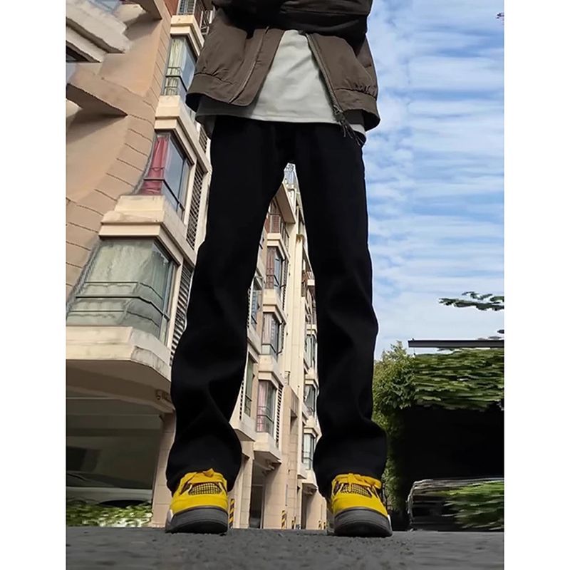 纯黑色复古牛仔裤男款修身直筒vibe美式高街裤子显瘦休闲百搭长裤