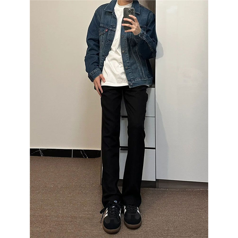 纯黑色弹力牛仔裤男2024春秋季新款宽松百搭修身窄版直筒休闲裤子