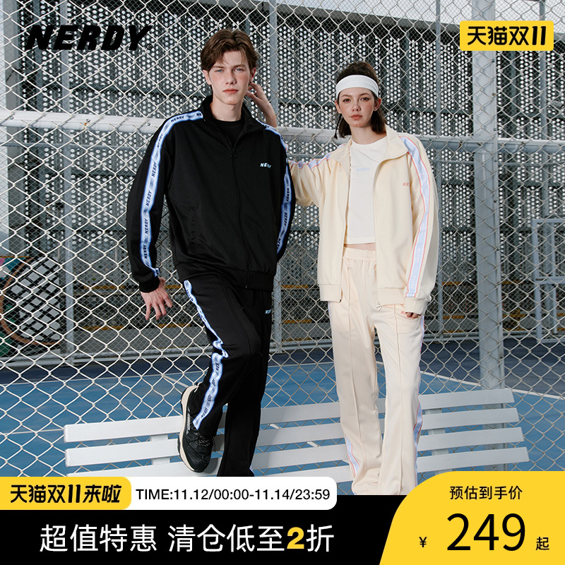 NERDY2023春夏新品宽松休闲运动服长裤套装情侣同款女外套上衣潮