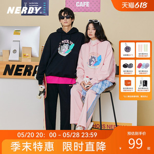 NERDY2023年春季韩国潮牌趣味新时代宅家猫味生活情侣卫衣套装女