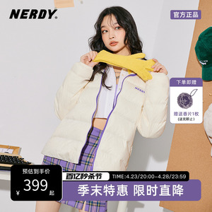 NERDY冬季新款情侣宽松打底撞色门襟经典logo轻薄羽绒服女外套潮